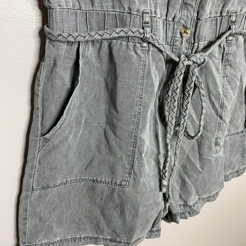 Nicole Miller New York Romper Sz L Linen Lyocell Blend Braided Belt Button Front - Picture 6 of 14